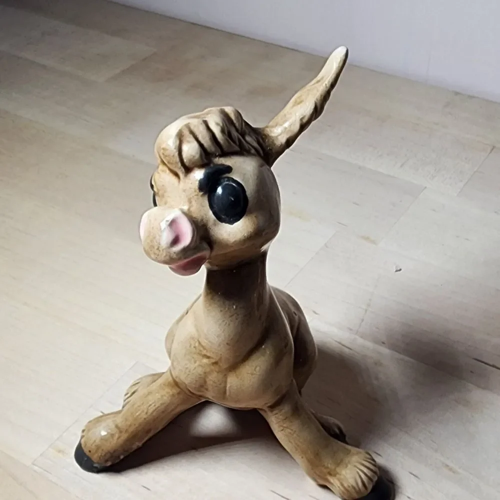Cute VTG Pair Of Ceramic Donkey Figurines One With Bee (Repaired) KEYSTONE Japan
